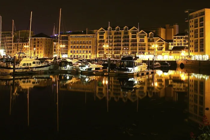 港口，夜景，反射，夜景，夜景