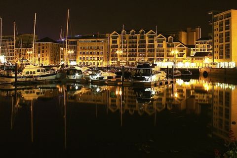 港口，夜景，反射，夜景，夜景