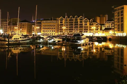 港口，夜景，反射，夜景，夜景
