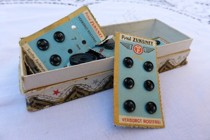 压扣，按钮，缝纫，黑色，旧，盒装，古董