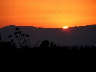 日落，太阳，山，天空，红色，橙色，火