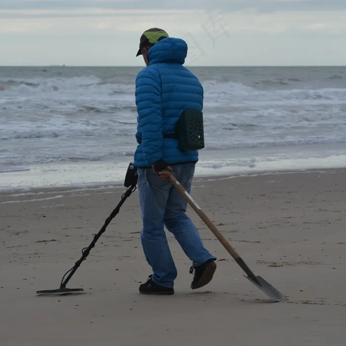 金属探测器，寻宝，男子，人，海，海滩