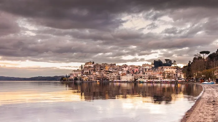 景观，意大利，日落，湖