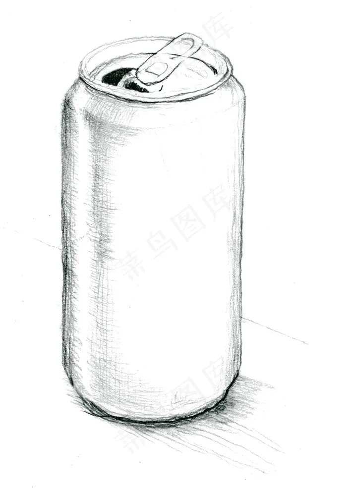 锡罐，铅笔素描，灰度扫描