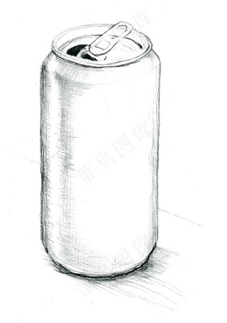 锡罐，铅笔素描，灰度扫描