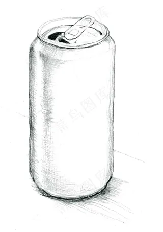 锡罐，铅笔素描，灰度扫描