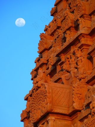 寺，Brihadeshwara庙，月亮，Tanjore，印度