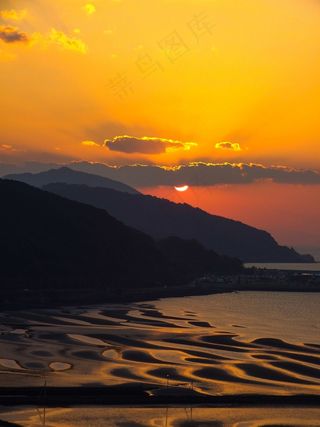 日本，海岸，熊本，日落，太阳，浪潮