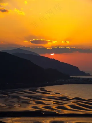 日本，海岸，熊本，日落，太阳，浪潮