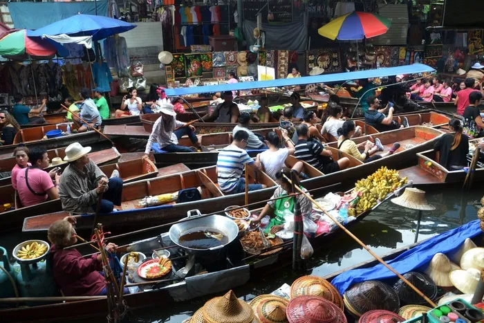 曼谷，泰国，水上市场，船，河
