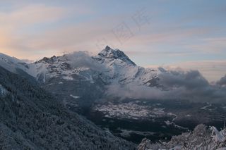 山峦,冰雪,天空,风景,云雾,雪景观山自然