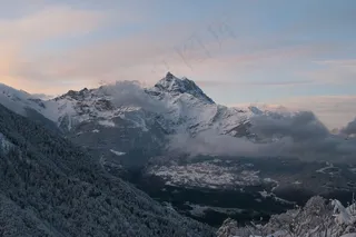 山峦,冰雪,天空,风景,云雾,雪景观山自然
