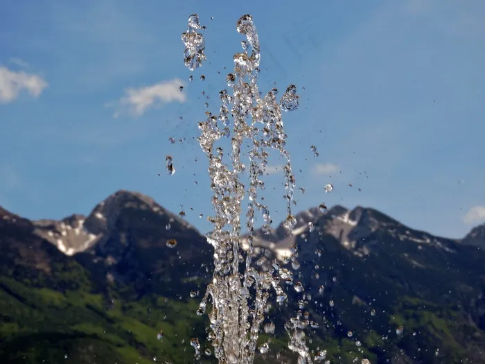 涌流，水，山，天空，自然