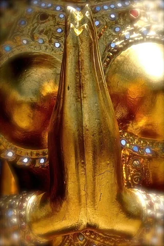 手，拇指，祈祷，金，雕塑，佛教