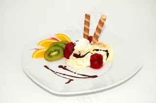甜点，冰淇淋，水果，糖果，鲜奶油