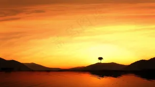 日落，水，山，景区，夏天，自然，海洋