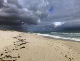 海滩，沙，云，令人沮丧，沙滩，波