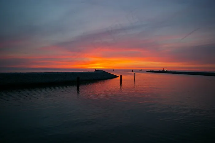 日落，夏天，海，Abendstimmung，鲁布明，帆，港口