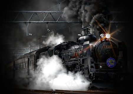 摩托车,火车,轿车,吸顶灯,灯,在黑暗中的蒸汽老式机车 摩托车,火车,轿车,吸顶灯,灯,在黑暗中的蒸汽老式机车