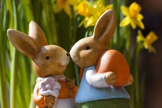 哺乳动物,兔子,卡通动漫人物,玩具,动漫,水仙花中的复活节兔子雕像