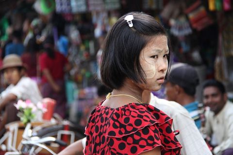 女孩，人，年轻，市场，街，快照，缅甸人