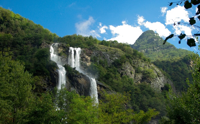 阿尔卑斯山，级联，瀑布，山，查看，景观