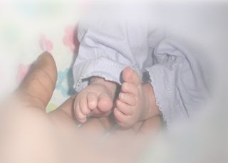 婴儿，脚，小小，女孩，爸爸，婴儿，父亲，家庭