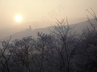 城堡，阿尔萨斯，孚日，太阳晒，起雾，弥散，冬季