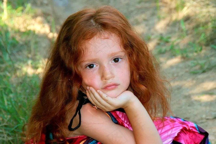 女孩，红头发，美女，儿童，肖像