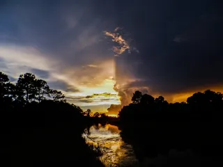 日落，河，黄昏，运河，水，天空，意见，日出