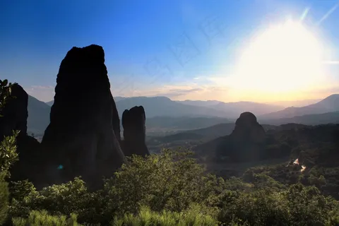 希腊,流星,修道院,神秘主义,日落,光 希腊,流星,修道院,神秘主义,日落,光