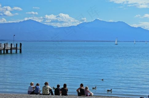 山，景观，天空，云，淡蓝色，水