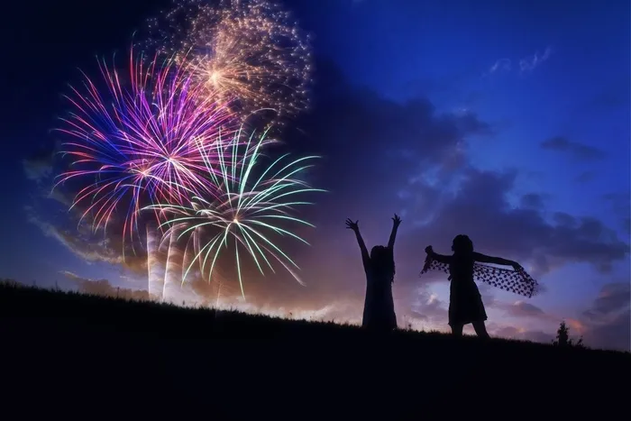 烟花，剪影，七月四日，庆祝活动