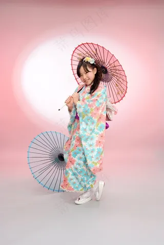 和服，孩子们，年龄仪式，女孩，雨伞