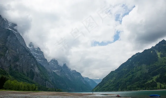 瑞士人，高山，瑞士，湖，日内瓦湖，雾