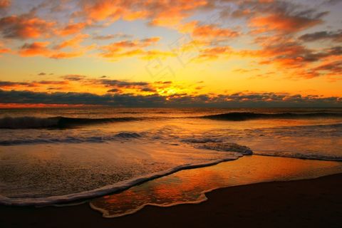 日出，波浪，海，海洋，海浪，海滩，水