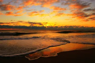 日出，波浪，海，海洋，海浪，海滩，水