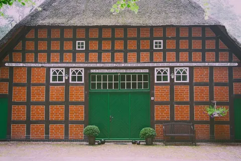 建筑,砖红色,窗,门,隔热砖,老德国黑人别墅