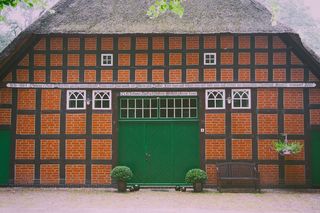 建筑,砖红色,窗,门,隔热砖,老德国黑人别墅