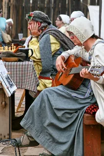 女人，男子，服装，老式，吉他，象棋