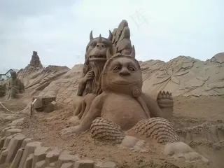 沙，雕塑，展览，海滩，生物，神话