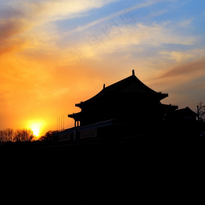故宫博物院，庙宇，北京，日落