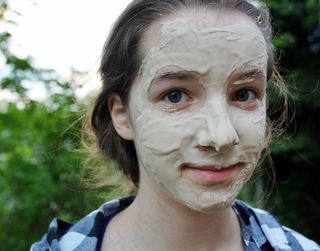 女孩，青春期，面膜，脸，面膜，化妆品，皮肤