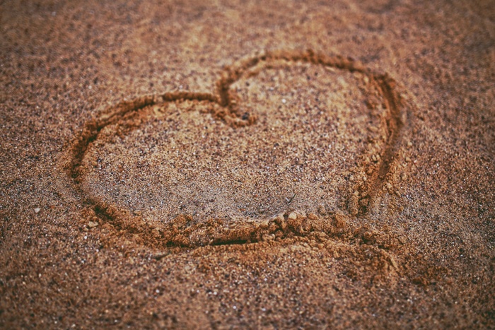 心，沙，画，海滩，爱情，情人