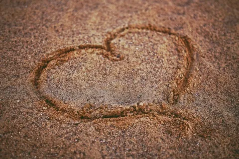 心，沙，画，海滩，爱情，情人