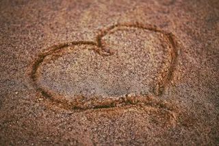 心，沙，画，海滩，爱情，情人