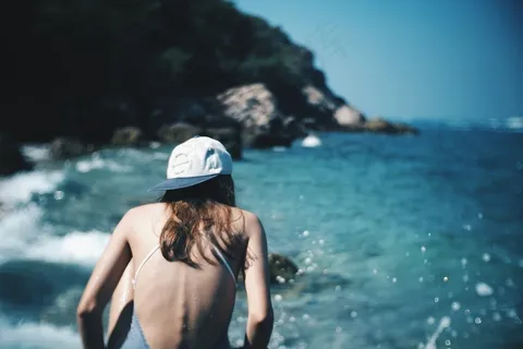 夏天,女人,女孩,海滩,后视图,人 夏天,女人,女孩,海滩,后视图,人