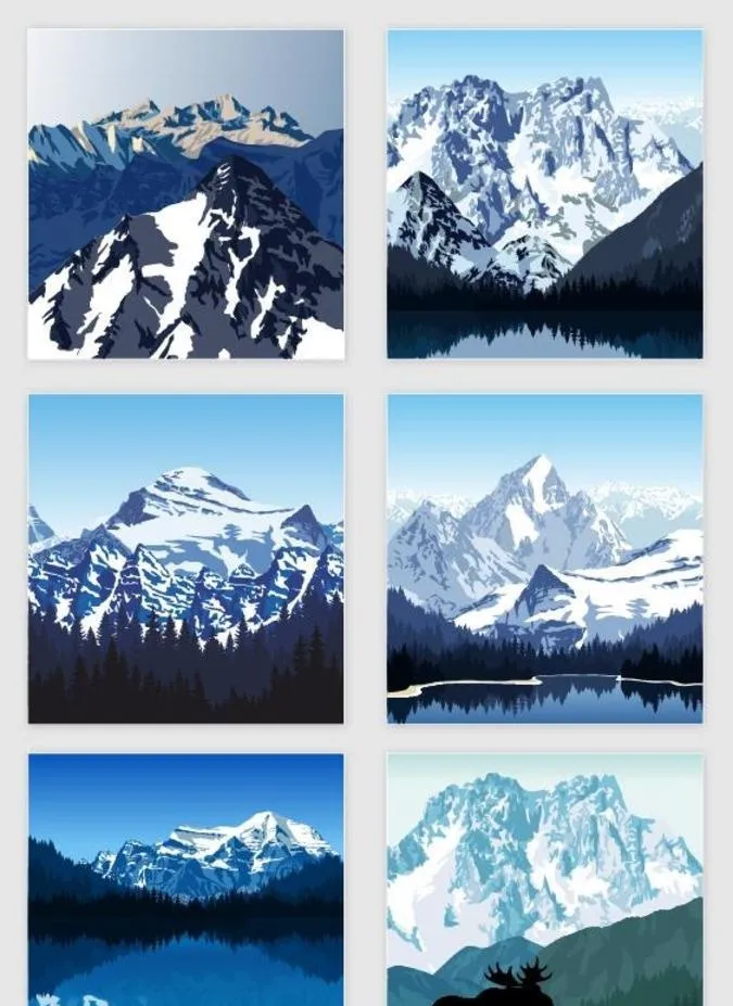 雪山插画图片ai矢量模版下载