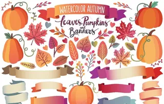 秋季手绘南瓜插画及横幅素材图片