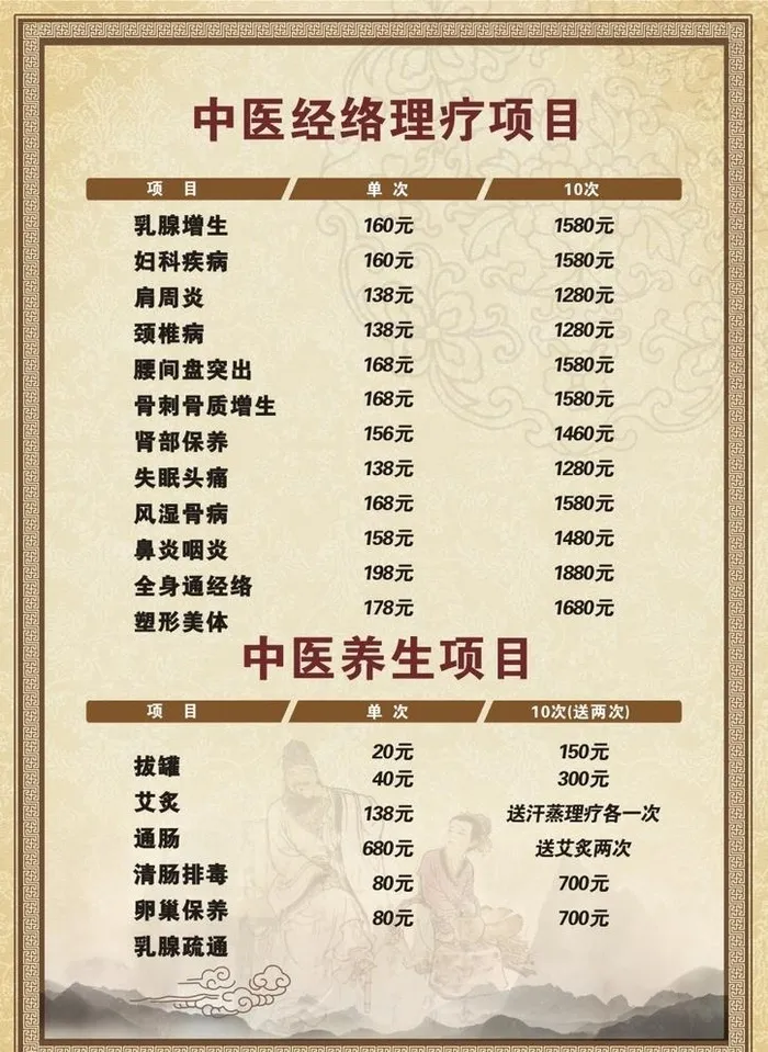 中医养生价目表图片cdr矢量模版下载